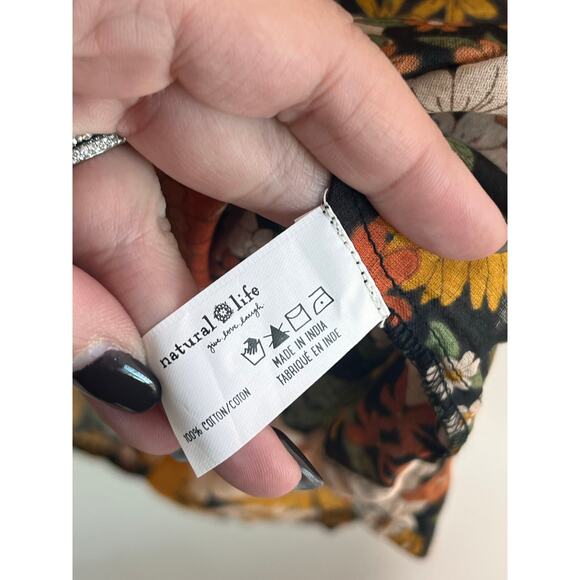 Natural Life Floral Print Cotton 3/4 Sleeve V-Neck Blouse Top Brown Women's L/XL - Picture 10 of 12